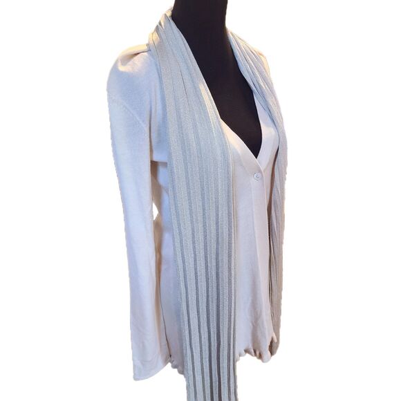 IISLI x Nordstrom NWT $340 Cream & Gold Wool Cardigan & Scarf Set, Size M (6-8) - Picture 3 of 10